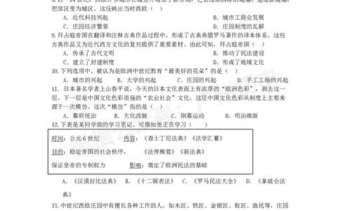 第八十九中学2024-2025学年九年级历史试题_广州九上月考+期中+期末+一模二模+中考真题_九上月考_初三上十月考