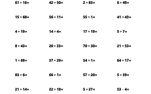 小学一年级下册-数学100以内加减法练习题_一年级上下册资料_小学一年级学习资料-25年更新版_1-04、小学一年级数学下册_1-4-2、练习题、作业、试题、试卷_通用