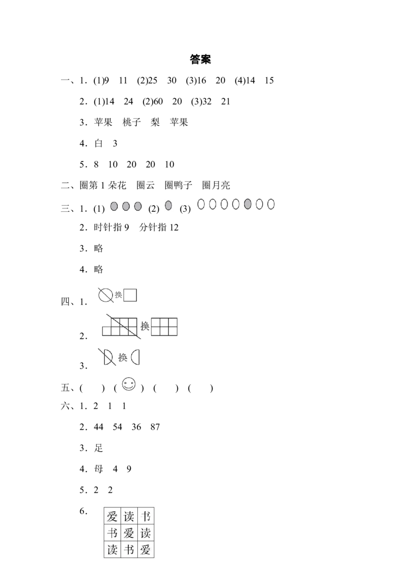 人教版一年级数学下册第七单元过关检测卷及答案_一年级上下册资料_一年级上语数英上下册学习资料_3-6-4、小学一年级数学下册_人教版_3、单元测试卷