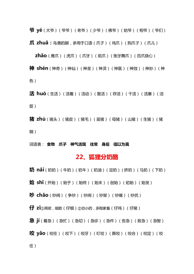 全册生字拼音组词_二年级上下册资料_二年级语数英上下册学习资料_3-7-1、小学二年级语文上册_统编、部编、人教（语文全国统一只有一个版）_6、专项练习_字词句子