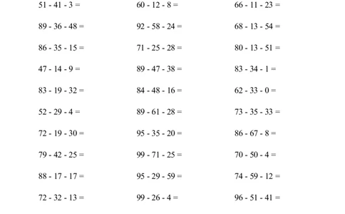 口算题(连减)1000题_小学数学口算计算速算练习1（1-6）题目类型全_二年级_口算2年级上册15000题_2上口算题(连减)1000题