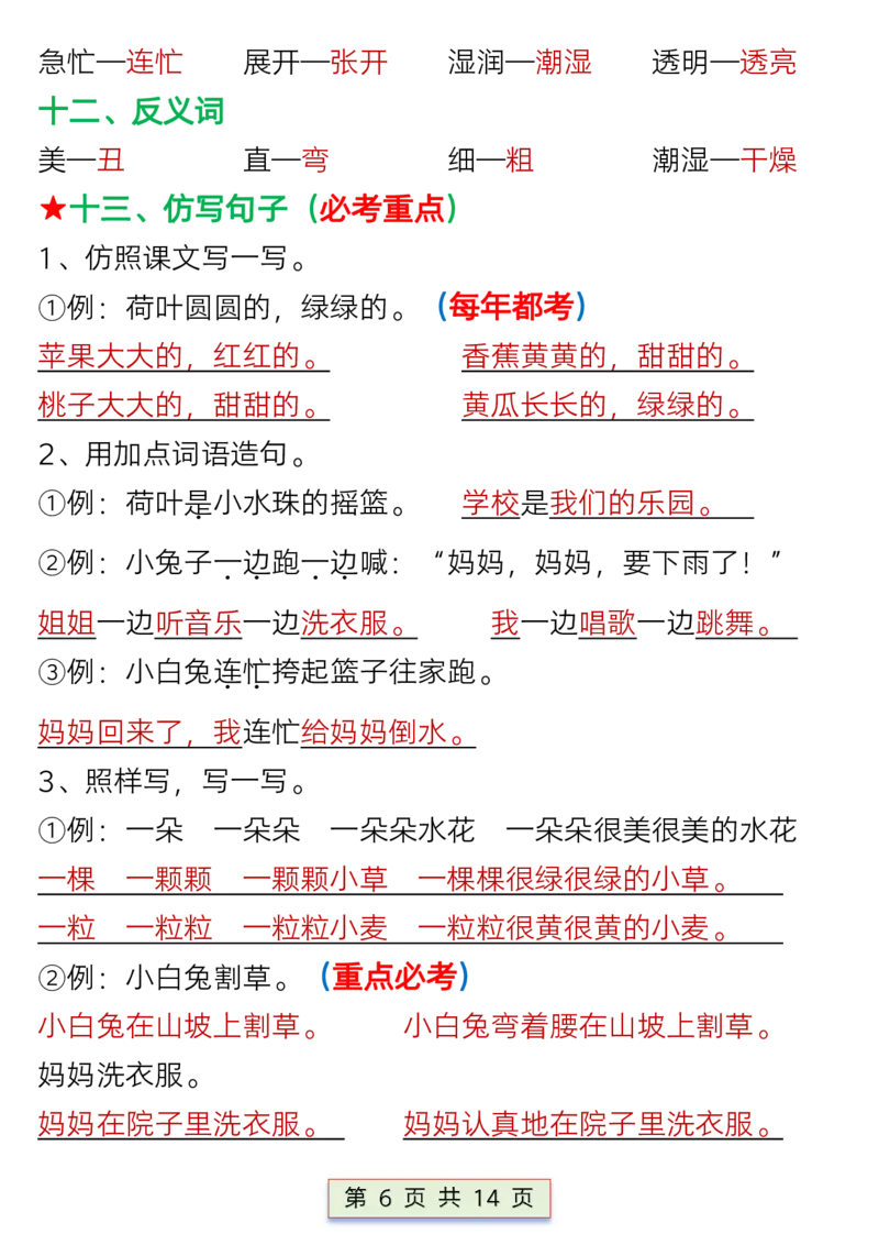一年级语文下册第六单元考点总结_P_一年级上下册资料_小学一年级学习资料-25年更新版_1-02、小学一年级语文下册_3-6-2-1、复习、知识点、归纳汇总_部编（人教）版