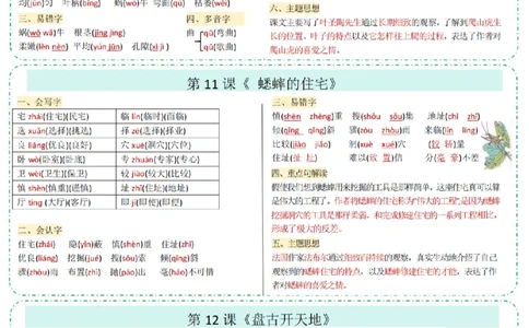 四年级（上）语文彩色一课一贴_25秋语文1-6课课贴