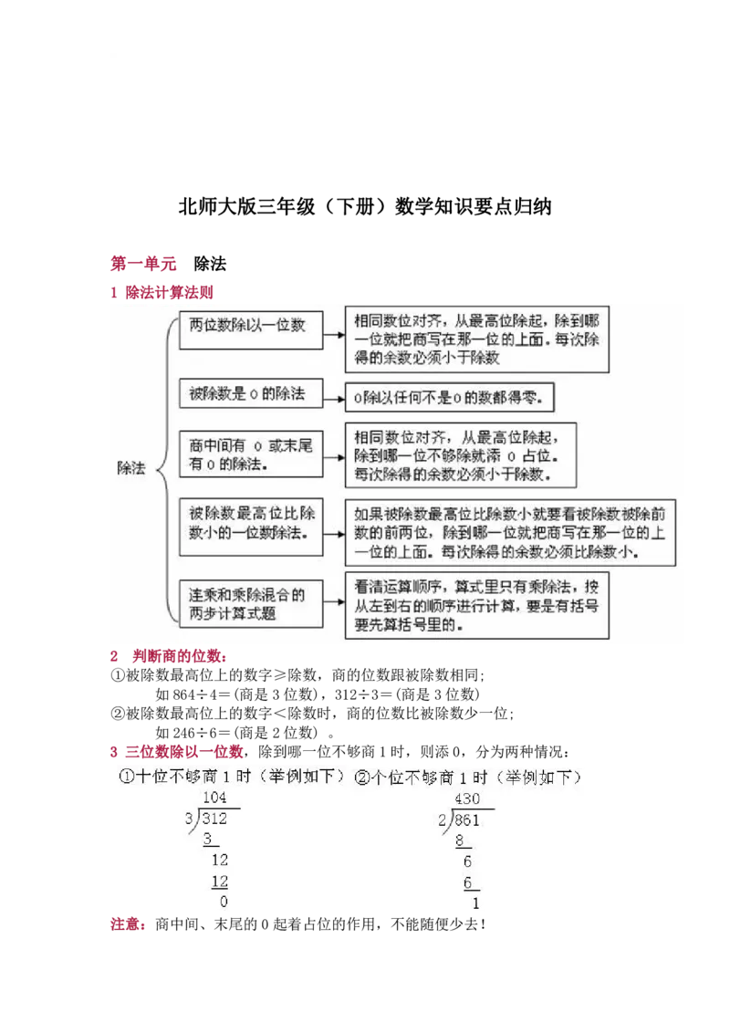 北师大版三年级（下册）数学知识要点归纳_三年级上下册资料_小学三年级学习资料-25年更新版_3-04、小学三年级数学下册_3-4-1、复习、知识点、归纳汇总_北师大版