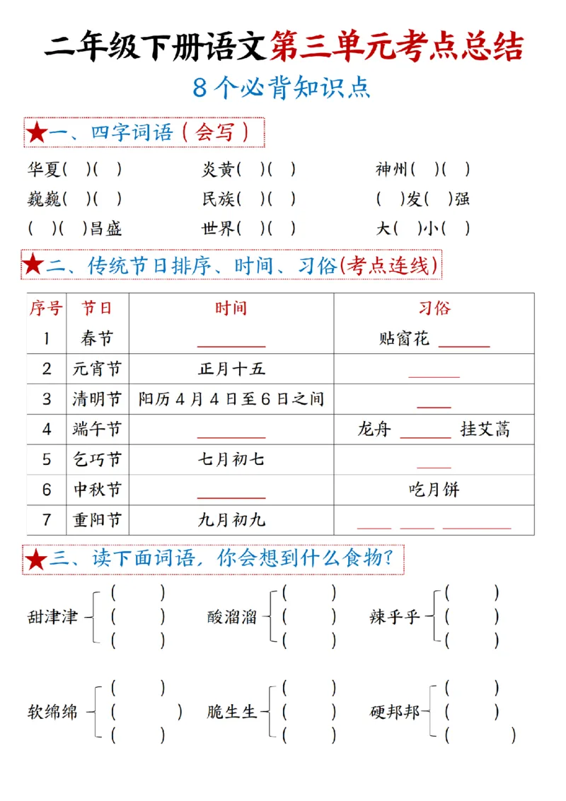 二（下）语文1一8单元8个必背考点汇总_二年级上下册资料_小学二年级学习资料-25年更新版_2-02、小学二年级语文下册_2-2-1、复习、知识点、归纳汇总_精品知识汇总