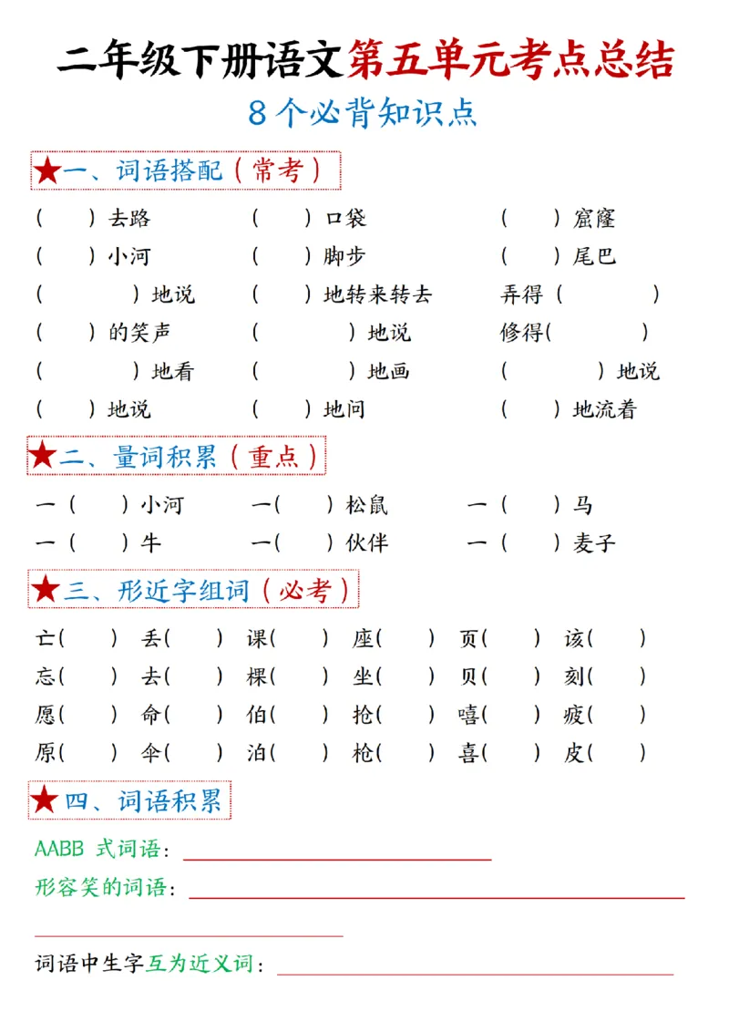 二（下）语文1一8单元8个必背考点汇总_二年级上下册资料_小学二年级学习资料-25年更新版_2-02、小学二年级语文下册_2-2-1、复习、知识点、归纳汇总_精品知识汇总
