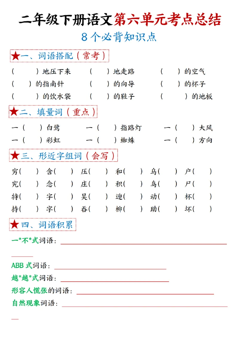 二（下）语文1一8单元8个必背考点汇总_二年级上下册资料_小学二年级学习资料-25年更新版_2-02、小学二年级语文下册_2-2-1、复习、知识点、归纳汇总_精品知识汇总