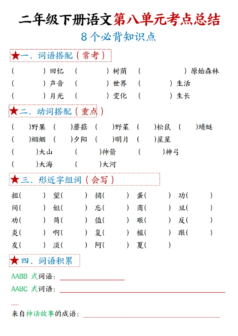 二（下）语文1一8单元8个必背考点汇总_二年级上下册资料_小学二年级学习资料-25年更新版_2-02、小学二年级语文下册_2-2-1、复习、知识点、归纳汇总_精品知识汇总