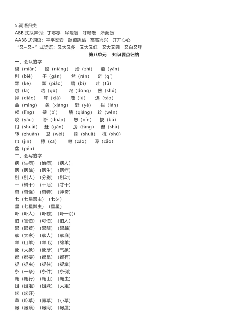 单元知识点总结(全册1-8单元)_一年级上下册资料_一年级上语数英上下册学习资料_3-6-2、小学一年级语文下册_统编、部编、人教（语文全国统一只有一个版）_1、知识点总结_单元知识点
