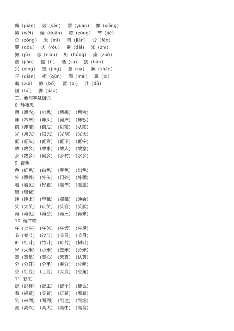 单元知识点总结(全册1-8单元)_一年级上下册资料_一年级上语数英上下册学习资料_3-6-2、小学一年级语文下册_统编、部编、人教（语文全国统一只有一个版）_1、知识点总结_单元知识点