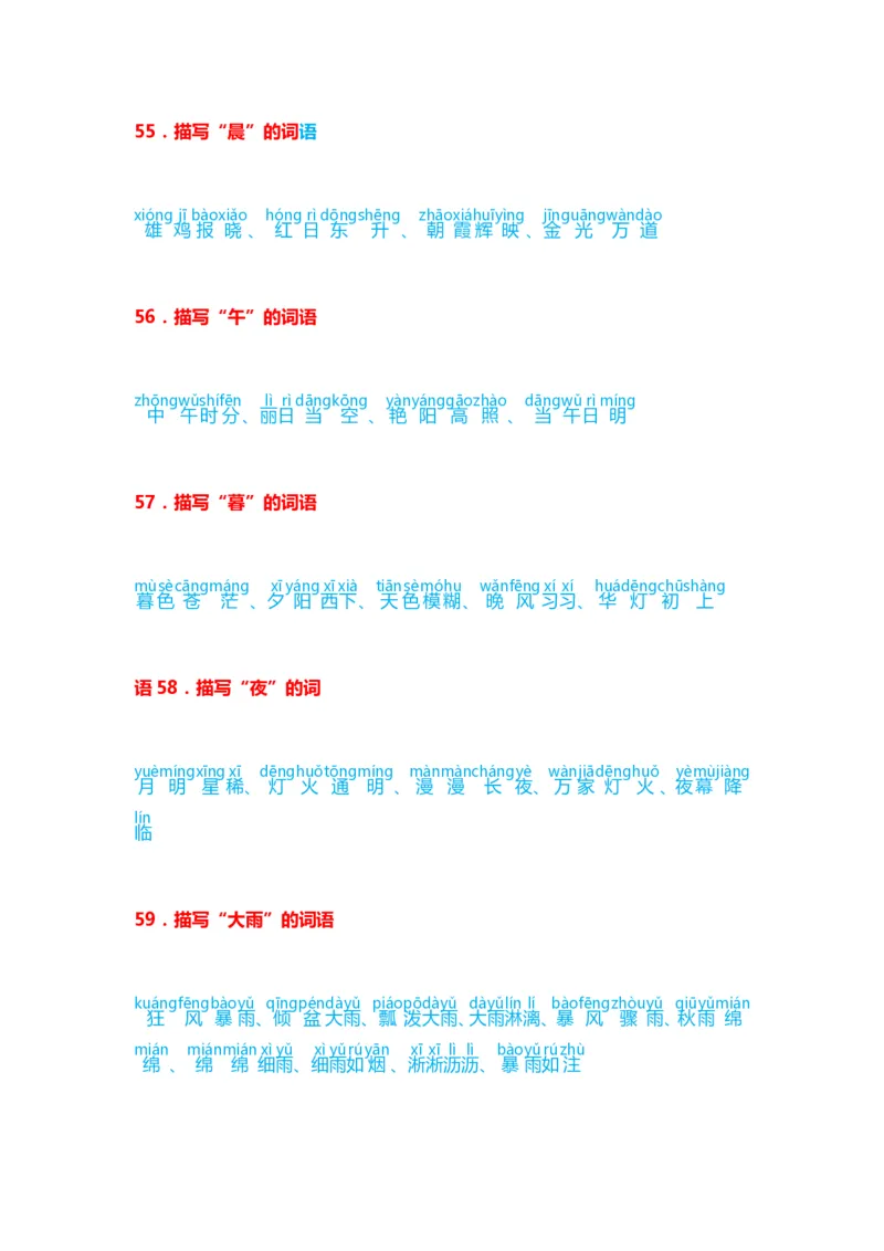 小学语文词语分类大全带拼音小学一年级下册_一年级上下册资料_小学一年级学习资料-25年更新版_1-02、小学一年级语文下册_3-6-2-1、复习、知识点、归纳汇总_部编（人教）版