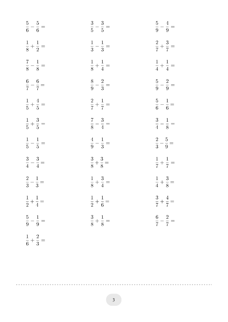 口算题(分数的简单计算)1000题_小学数学口算计算速算练习1（1-6）题目类型全_三年级_口算3年级上册14000题_3上口算题(分数的简单计算)1000题