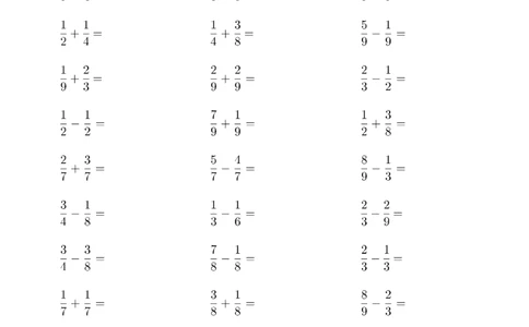 口算题(分数的简单计算)1000题_小学数学口算计算速算练习1（1-6）题目类型全_三年级_口算3年级上册14000题_3上口算题(分数的简单计算)1000题