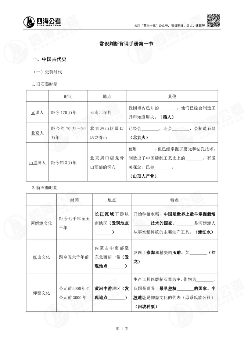 四海常识判断背诵手册&mdash;&mdash;第一节_2026考公资料_（01）花生十三_01系统班（2026版）花生十三旗舰班（行测+申论）_常识判断_背诵手册