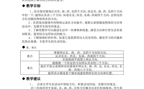 单元概述与课时安排_三年级上下册资料_3年级下册教学资源包教案+学案_第三单元辨认方向（教案+学案）_教案