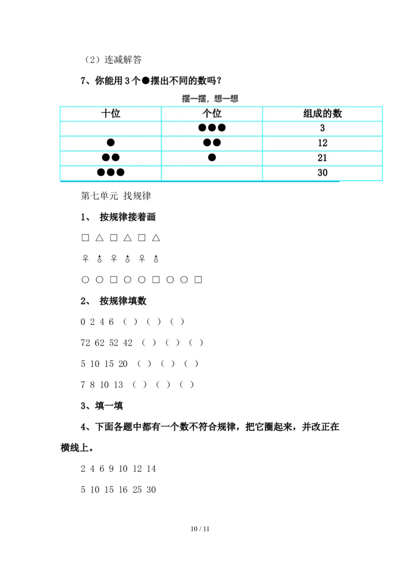 最新2020新人教版一年级数学(下册)各单元知识要点_一年级上下册资料_小学一年级学习资料-25年更新版_1-04、小学一年级数学下册_1-4-1、复习、知识点、归纳汇总_人教版