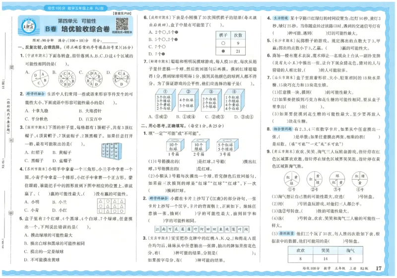 五上数学王朝霞培优100分_25秋小学语数英习题试卷_数学_人教版_25秋1-6年级人教版数学培优100分