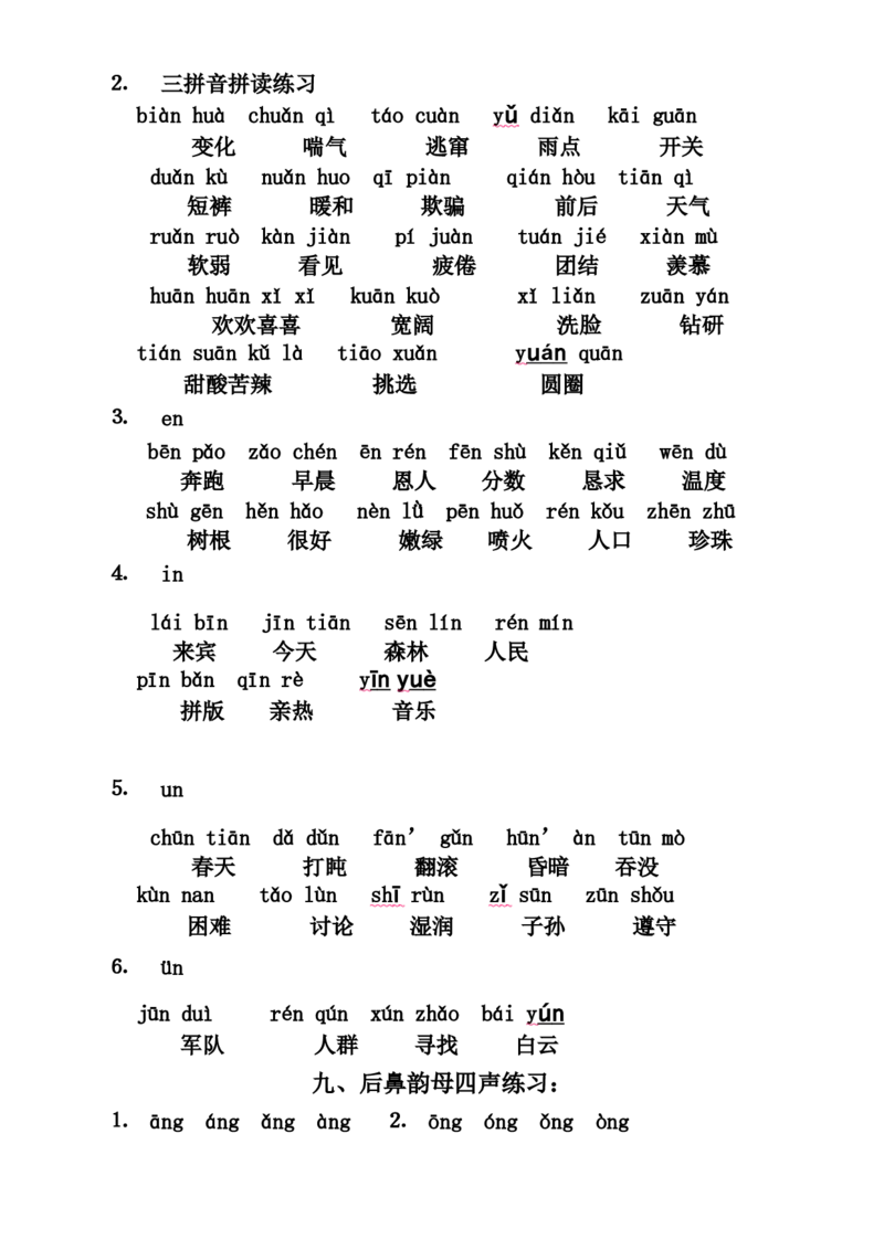小学一年级上册语文资料-语文拼音拼读联系汇总（二）_一年级上下册资料_小学一年级学习资料-25年更新版_1-01、小学一年级语文上册_01、知识汇总