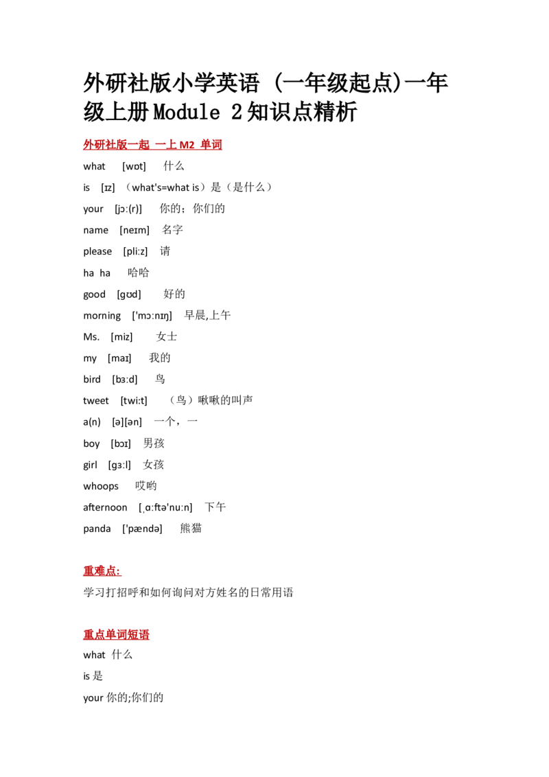外研社版小学英语(一年级起点)一年级上册Module2知识点精析_一年级上下册资料_小学一年级学习资料-25年更新版_1-05、小学一年级英语上册_外研版一起点_知识点