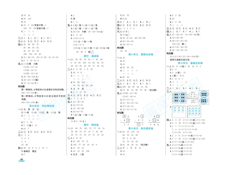 《黄冈全优卷》数学1年级下册（54QD）_一年级上下册资料_小学一年级学习资料-25年更新版_1-04、小学一年级数学下册_1-4-2、练习题、作业、试题、试卷_青岛54版_电子册类