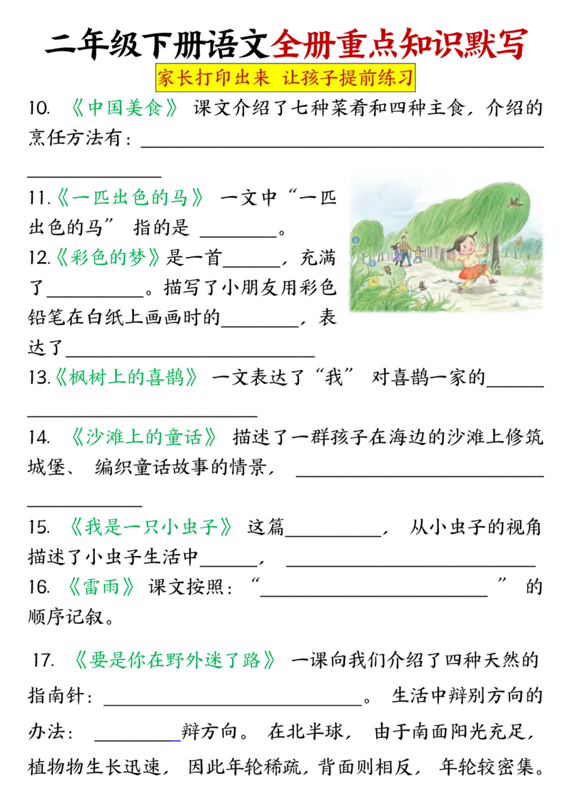 全册重点知识点汇总及默写二下语文(1)_二年级上下册资料_小学二年级学习资料-25年更新版_2-02、小学二年级语文下册_2-2-2、练习题、作业、试题、试卷_专项练习