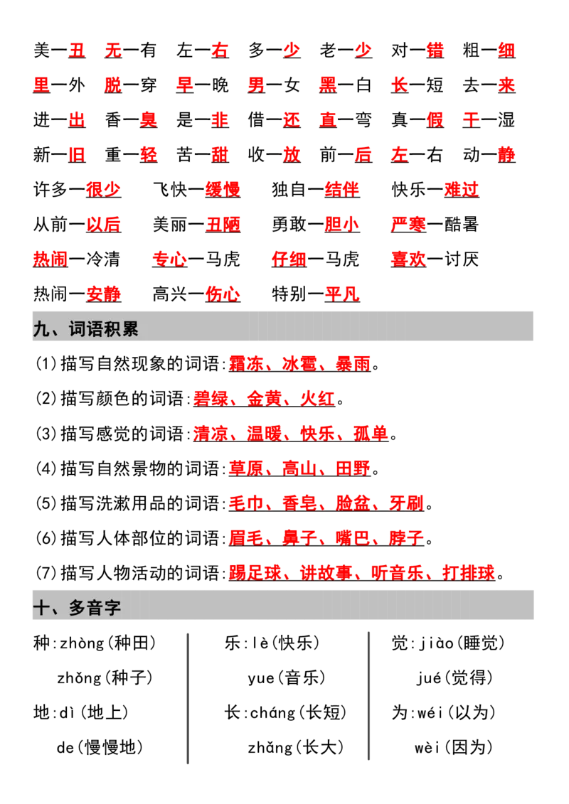 一年级下册语文必备全册常考知识点_一年级上下册资料_小学一年级学习资料-25年更新版_1-02、小学一年级语文下册_3-6-2-1、复习、知识点、归纳汇总_部编（人教）版