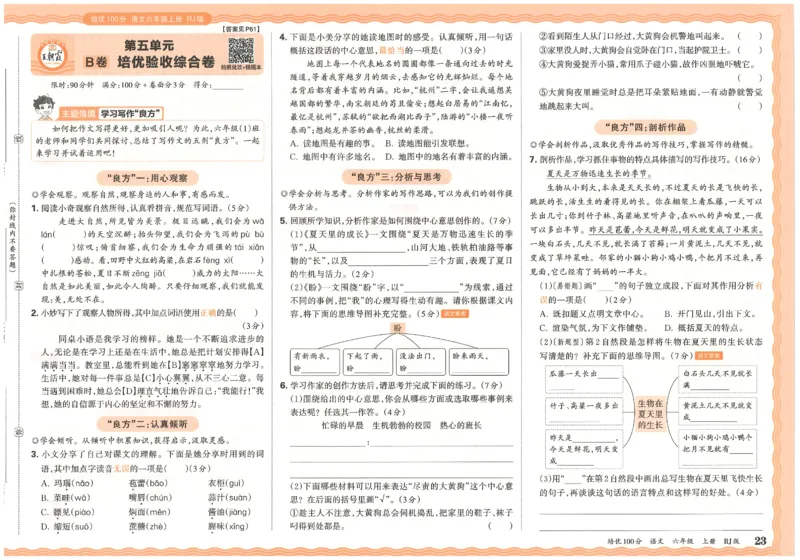 六上语文王朝霞培优100分_25秋小学语数英习题试卷_语文_25秋培优100分语文