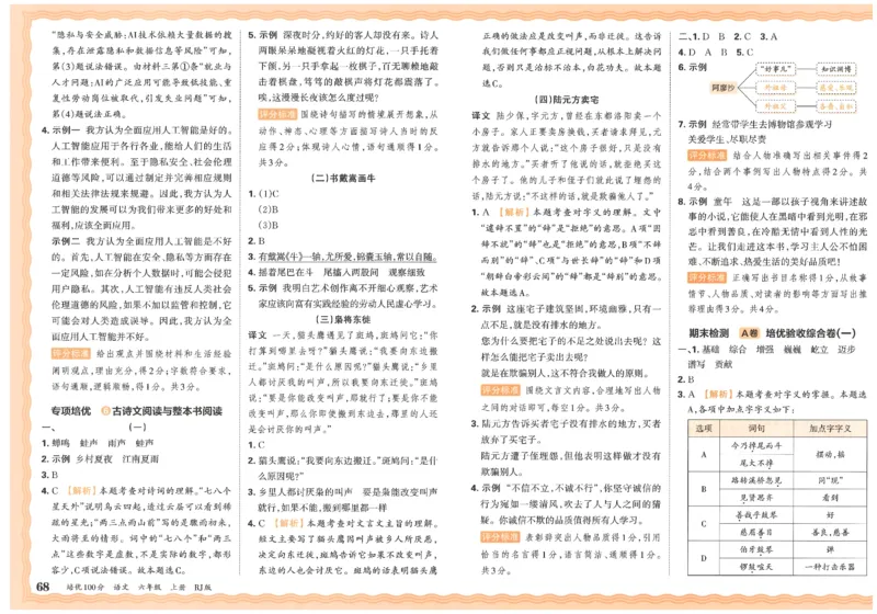 六上语文王朝霞培优100分_25秋小学语数英习题试卷_语文_25秋培优100分语文