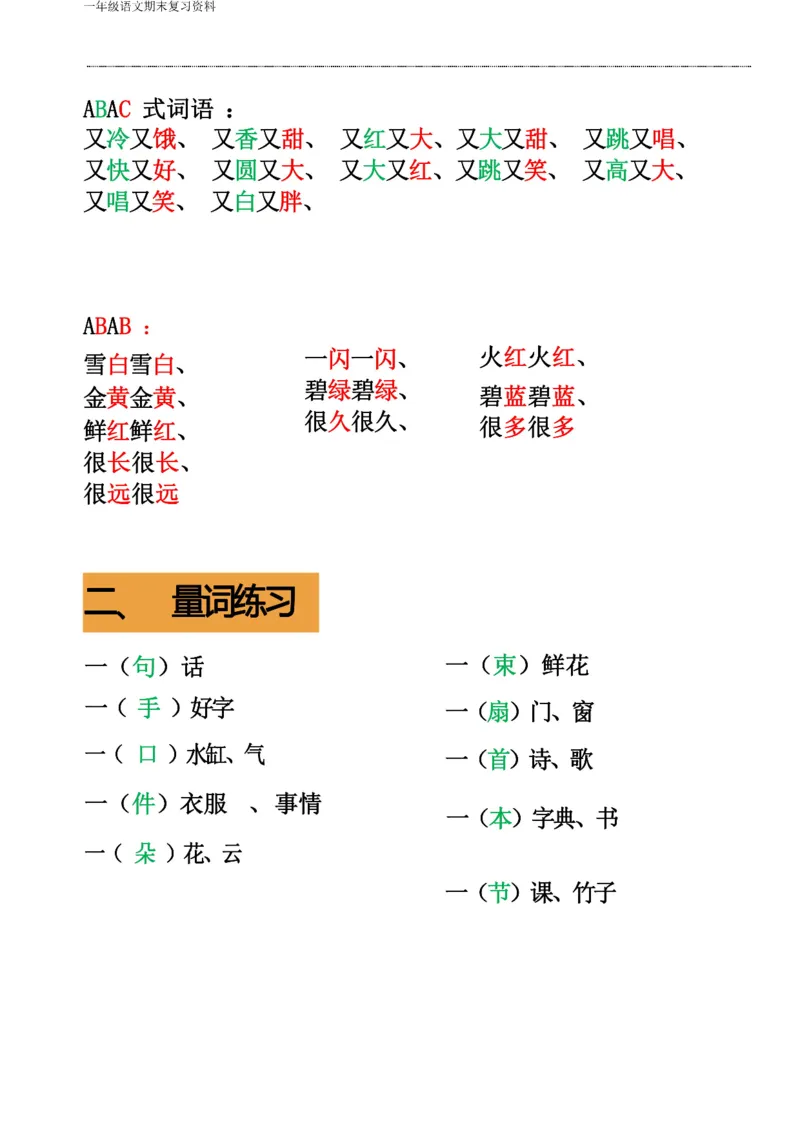 一年级语文下册期末复习资料合集_一年级上下册资料_小学一年级学习资料-25年更新版_1-02、小学一年级语文下册_3-6-2-2、练习题、作业、专项、试卷_部编（人教）版_专项练习