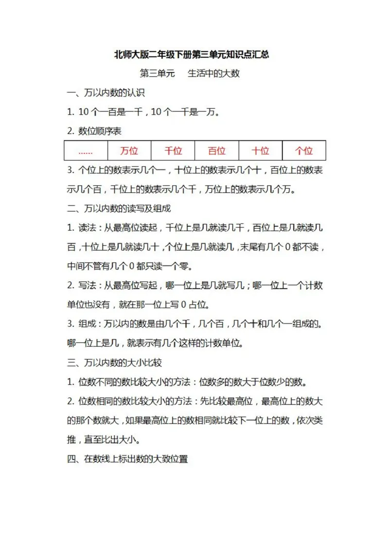 北师大数学二年级下册知识汇总_二年级上下册资料_小学二年级学习资料-25年更新版_2-04、小学二年级数学下册_2-4-1、复习、知识点、归纳汇总_北师大版