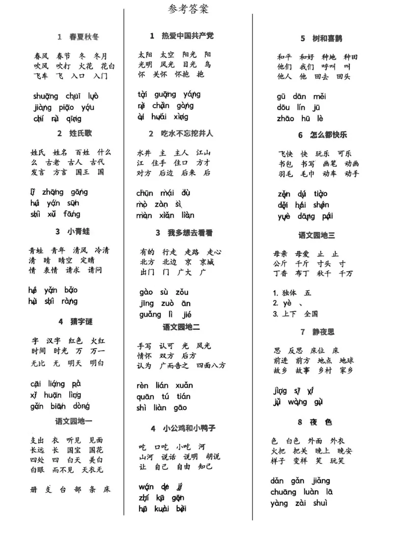 一下语文每日词语默写单1-8单元-含答案_一年级上下册资料_一年级下册小红书同款资料_一下语文_一年级下册免费资料库_一年级下册免费资料库