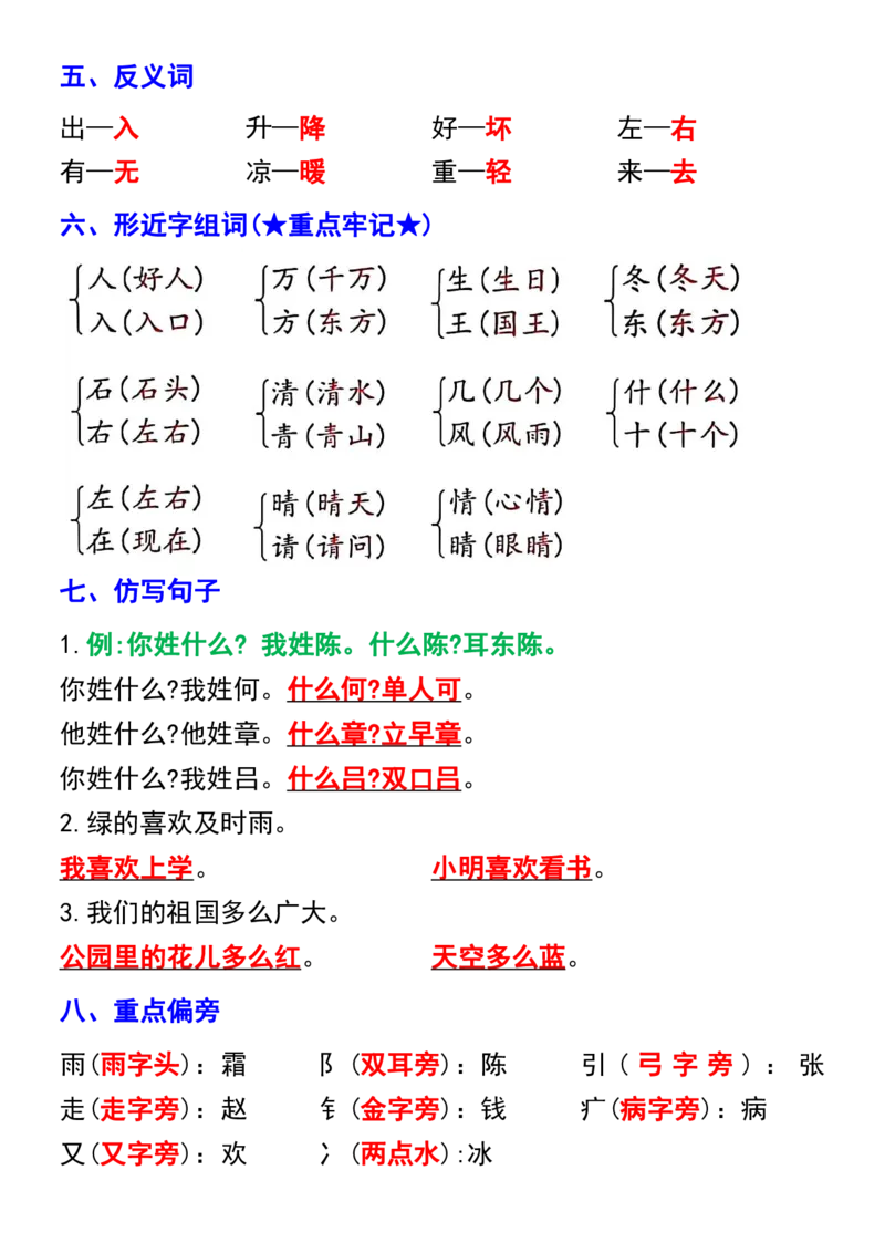 一年级下册语文第一单元重点考点梳理_一年级上下册资料_小学一年级学习资料-25年更新版_1-02、小学一年级语文下册_3-6-2-1、复习、知识点、归纳汇总_部编（人教）版