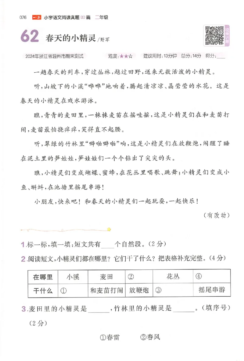 小语阅读训练二年级_26版一本小学语文阅读真题80篇1-6级_26版一本小学语文阅读真题80篇-2年级