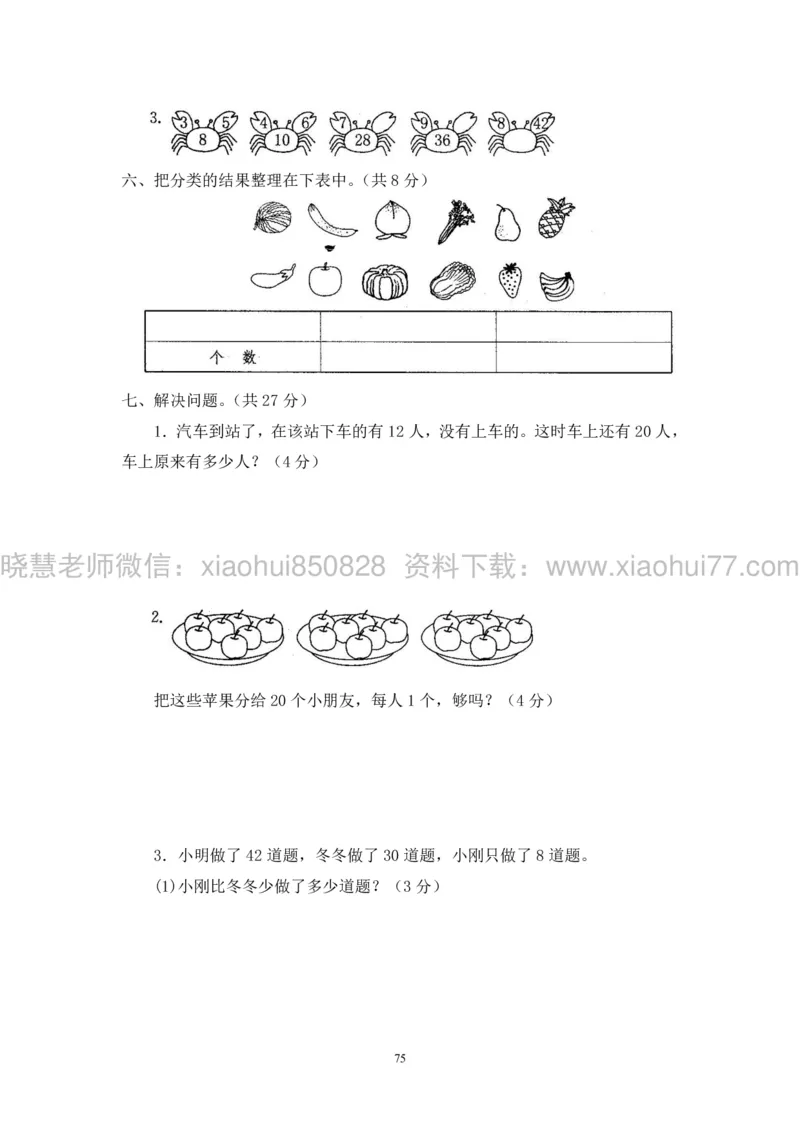新人教版小学数学一年级下册(22套)测试卷-带答案_一年级上下册资料_小学一年级学习资料-25年更新版_1-04、小学一年级数学下册_1-4-2、练习题、作业、试题、试卷_人教版_期末测试卷