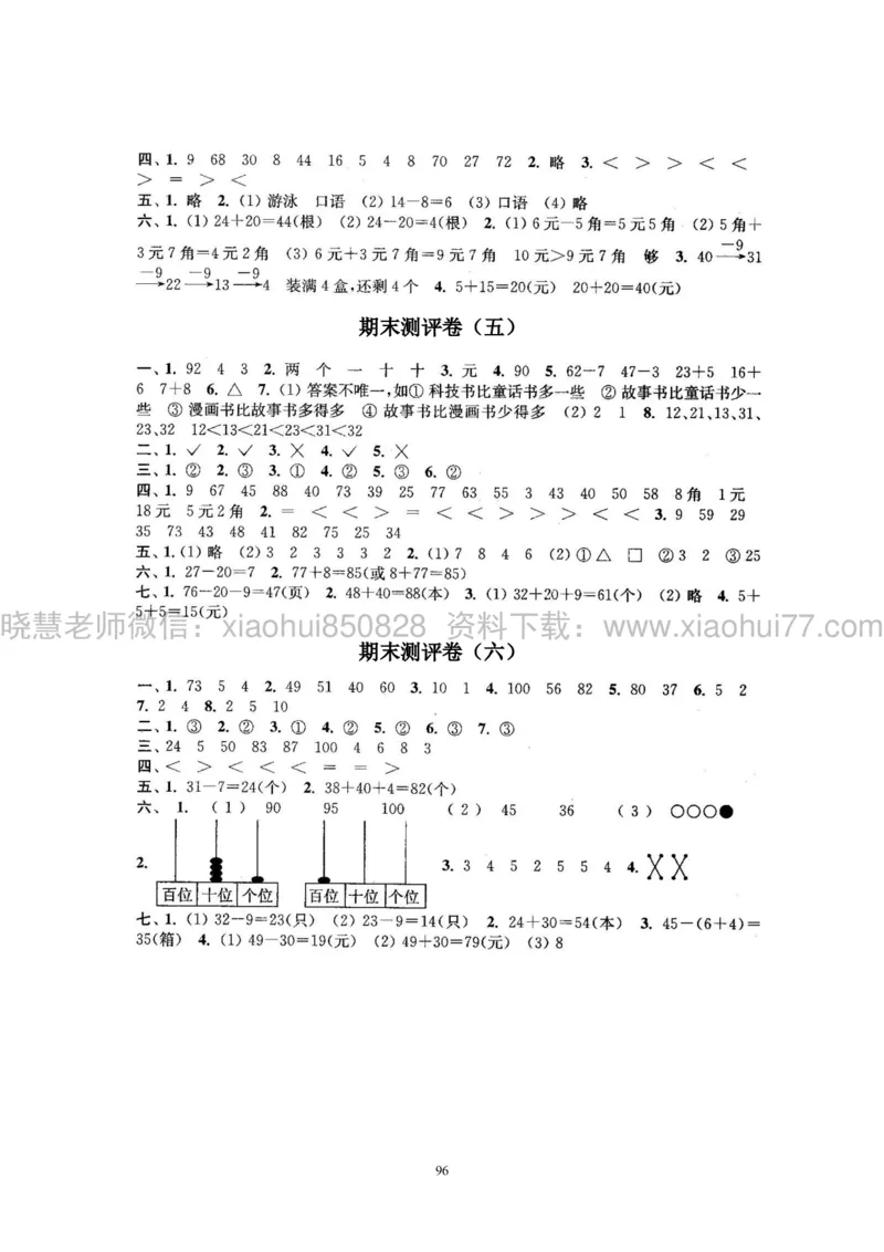 新人教版小学数学一年级下册(22套)测试卷-带答案_一年级上下册资料_小学一年级学习资料-25年更新版_1-04、小学一年级数学下册_1-4-2、练习题、作业、试题、试卷_人教版_期末测试卷