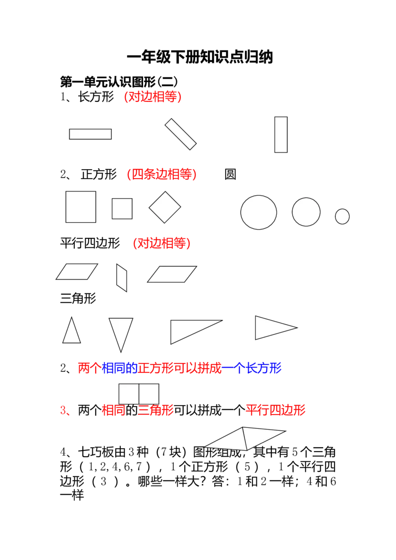数学1下知识点归纳及易错题_一年级上下册资料_小学一年级学习资料-25年更新版_1-04、小学一年级数学下册_1-4-1、复习、知识点、归纳汇总_通用