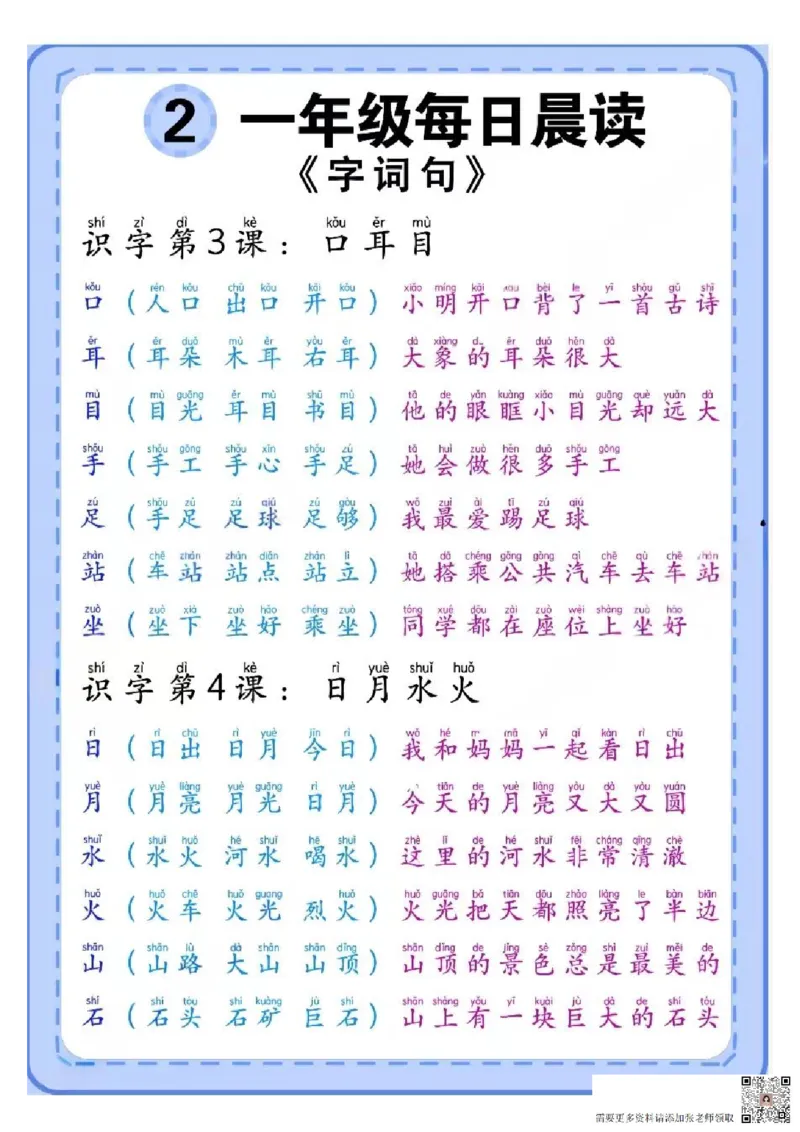 一年级语文上册第1-2单元知识点+晨读_一年级上下册资料_一年级上册小红书同款资料_一年级(1)