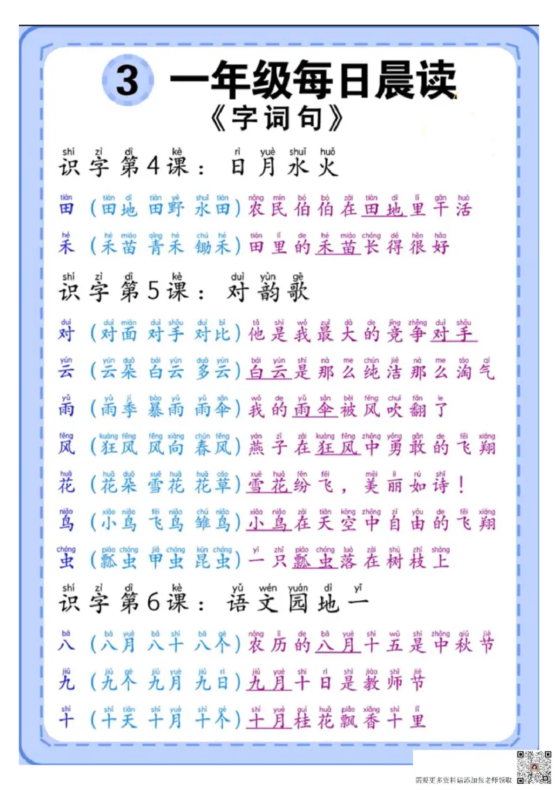 一年级语文上册第1-2单元知识点+晨读_一年级上下册资料_一年级上册小红书同款资料_一年级(1)