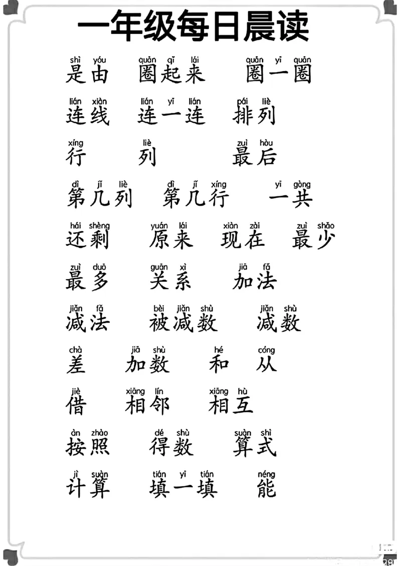一年级语文数学考试常用常见字_一年级上下册资料_一年级上册小红书同款资料_一年级(1)