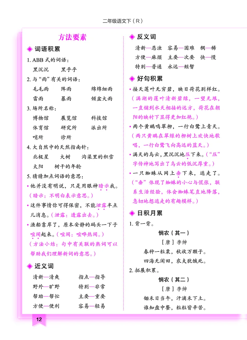 《黄冈小状元作业本》知识与方法清单-语文2年级下册（RJ）_二年级上下册资料_小学二年级学习资料-25年更新版_2-02、小学二年级语文下册_2-2-2、练习题、作业、试题、试卷_电子册类