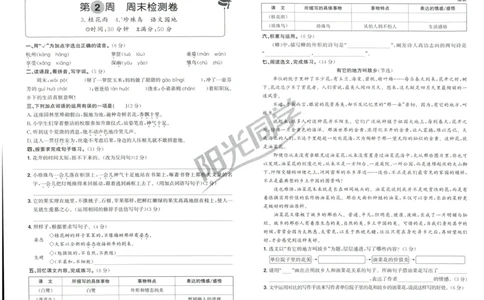 五年级语文上册人教版25秋《阳光同学提优新卷》周末小测卷_25秋小学语数英习题试卷_语文_语文《阳光同学提优新卷》_五年级语文上册人教版25秋《阳光同学提优新卷》