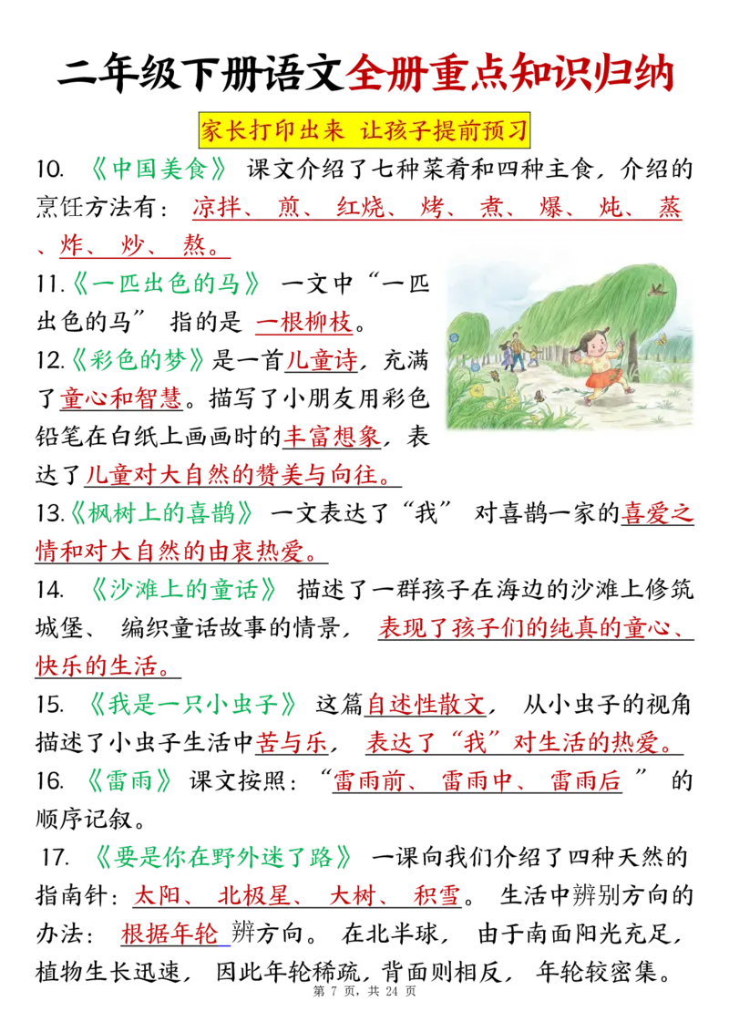 二（下）语文全册预习重点知识归纳(1)_二年级上下册资料_二年级下册小红书同款资料_二下语文