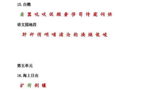 人教小学语文4下知识点之生字词汇总_小学语文一至六年级上下册电子版PDF单元知识点考试重点难点解析_知识点归纳总结人教小学语文4下