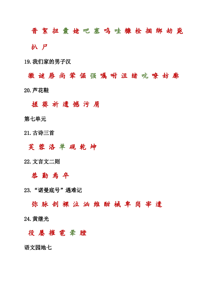人教小学语文4下知识点之生字词汇总_小学语文一至六年级上下册电子版PDF单元知识点考试重点难点解析_知识点归纳总结人教小学语文4下