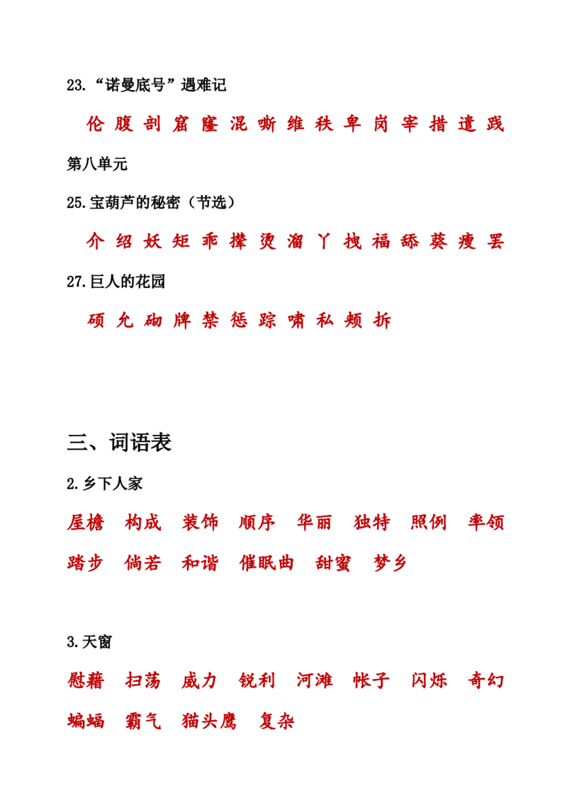人教小学语文4下知识点之生字词汇总_小学语文一至六年级上下册电子版PDF单元知识点考试重点难点解析_知识点归纳总结人教小学语文4下