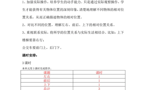 单元概述与课时安排_一年级上下册资料_1年级下册教学资源包课件+课时练_第一单元位置_单元资料汇总_学案教案_教案