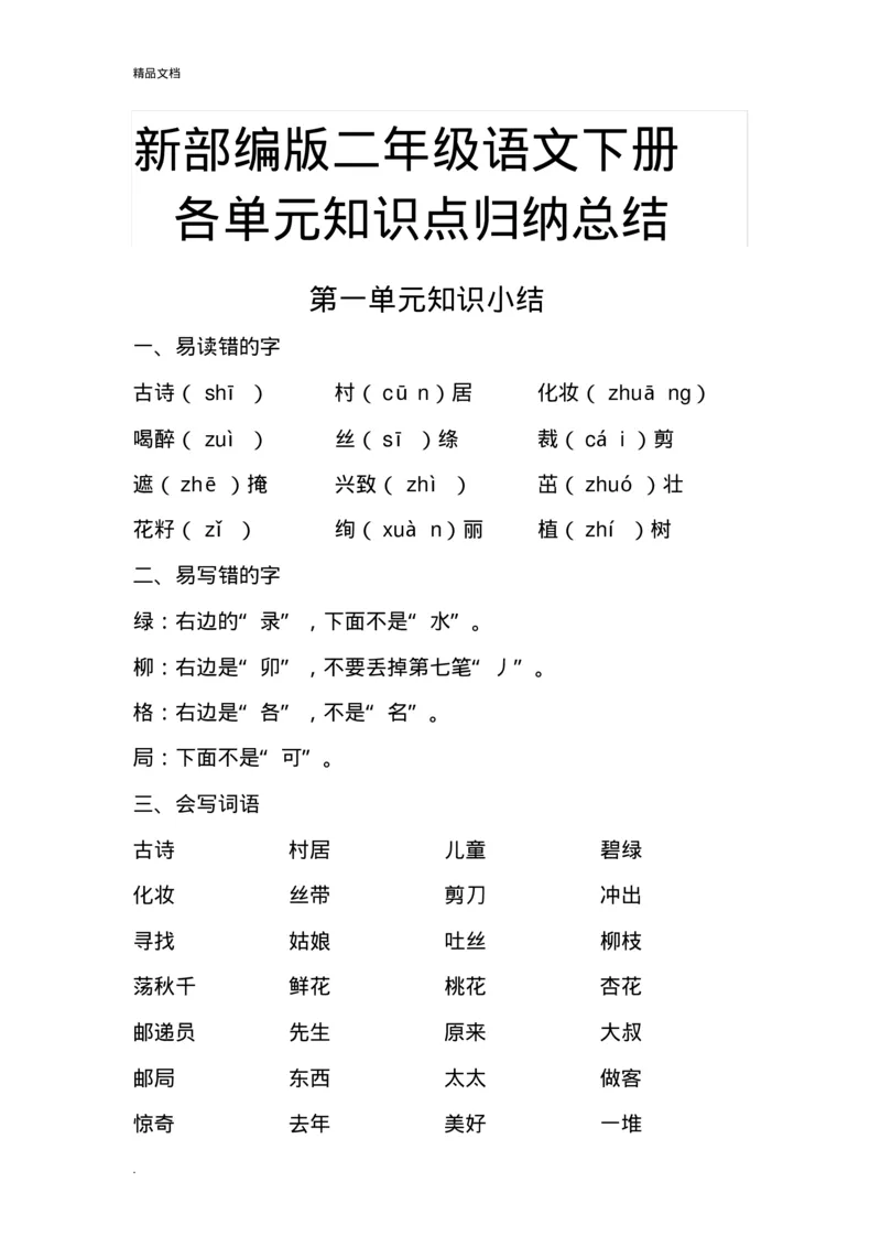 各单元知识点归纳总结_二年级上下册资料_二年级语数英上下册学习资料_3-7-2、小学二年级语文下册_统编、部编、人教（语文全国统一只有一个版）_1、知识点总结_单元知识点