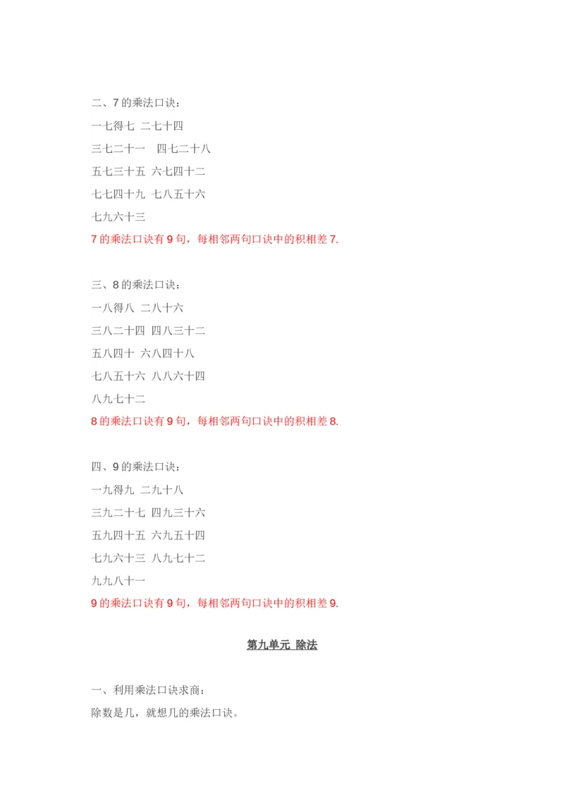 北师大版二年级上册数学知识汇总_二年级上下册资料_二年级语数英上下册学习资料_3-7-3、小学二年级数学上册_北师大版_1、知识点总结