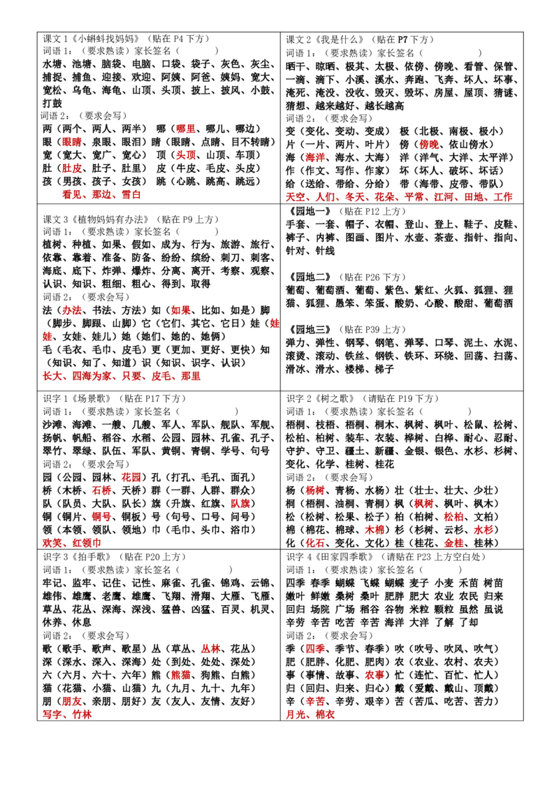 二（上）语文：认识词语贴书（4页新版）_二年级上下册资料_小学二年级学习资料-25年更新版_2-01、小学二年级语文上册_2-1-1、复习、知识点、归纳汇总