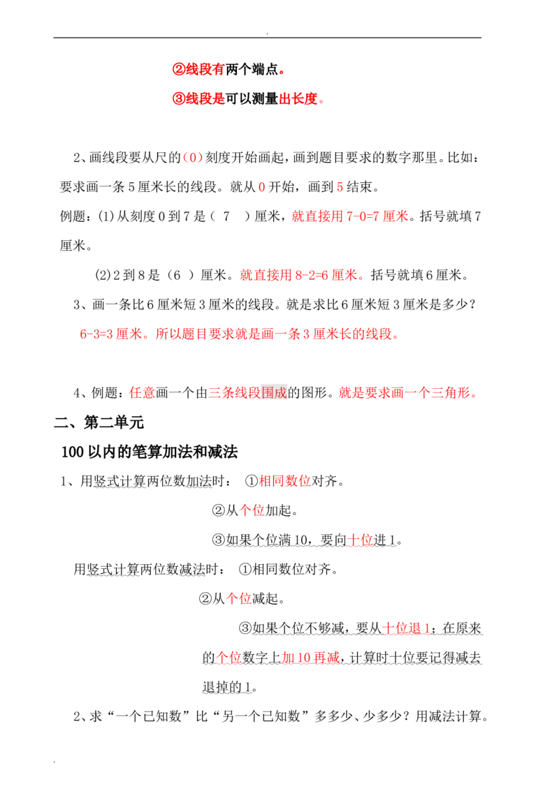 人教版二年级数学上册知识点汇总_二年级上下册资料_小学二年级学习资料-25年更新版_2-03、小学二年级数学上册_2-3-1、复习、知识点、归纳汇总_人教版